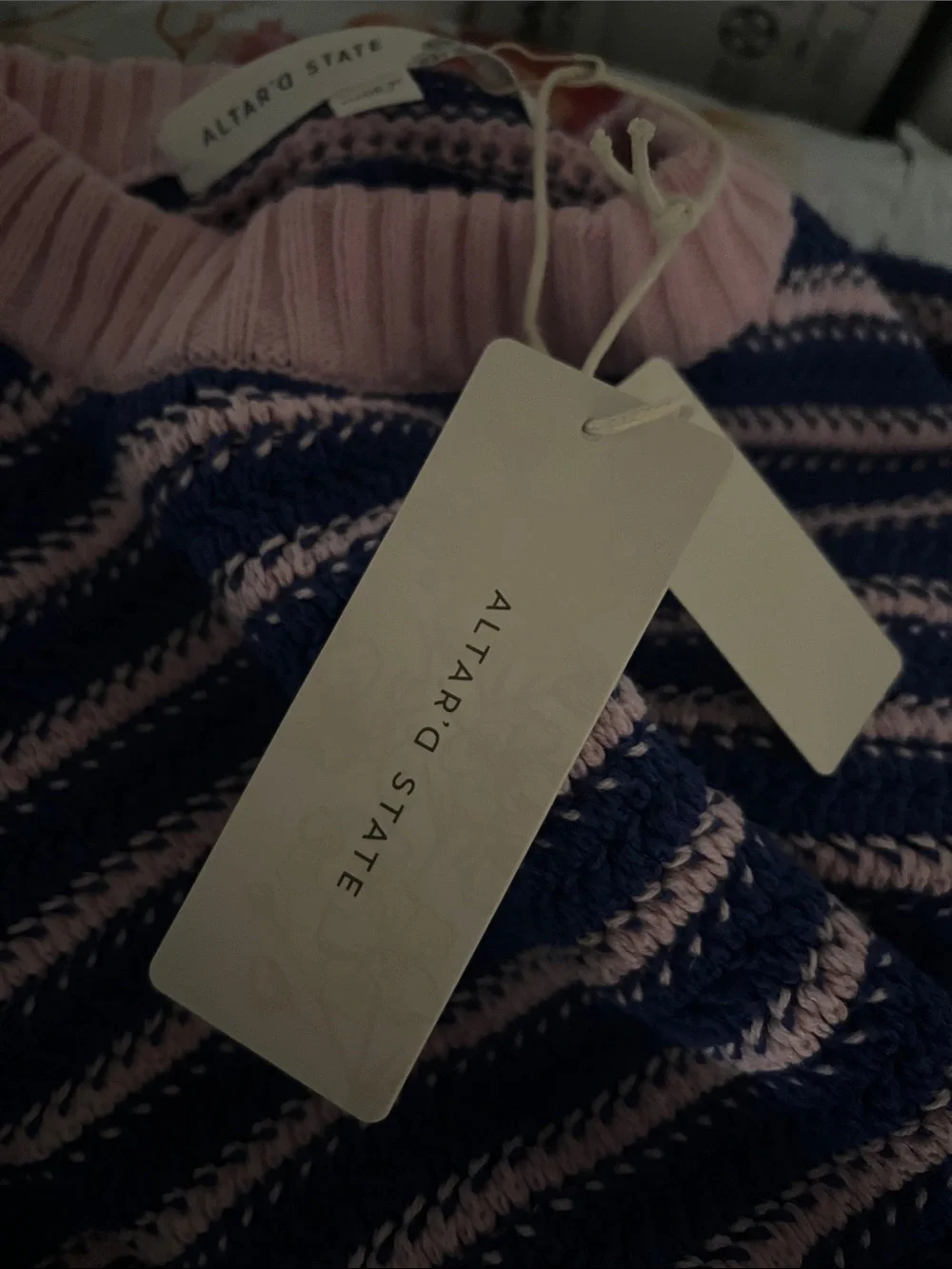 Altar’d Stated Brand New Striped Purple and Pink Crewneck Sweater
